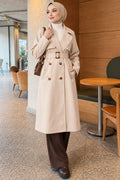 Cross Collar Pocketed Belted Trenchcoat Beige