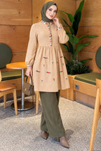 Front Embroidered Half Button Tunic Black