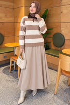Striped Buttoned Knit Sweater Burgundy