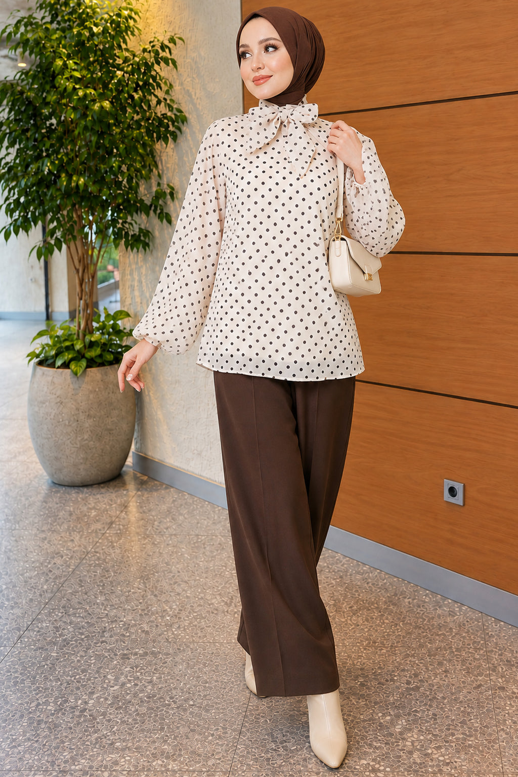 Chiffon Tunic with Polka Dot Collar Ties