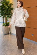 Chiffon Tunic with Polka Dot Collar Ties