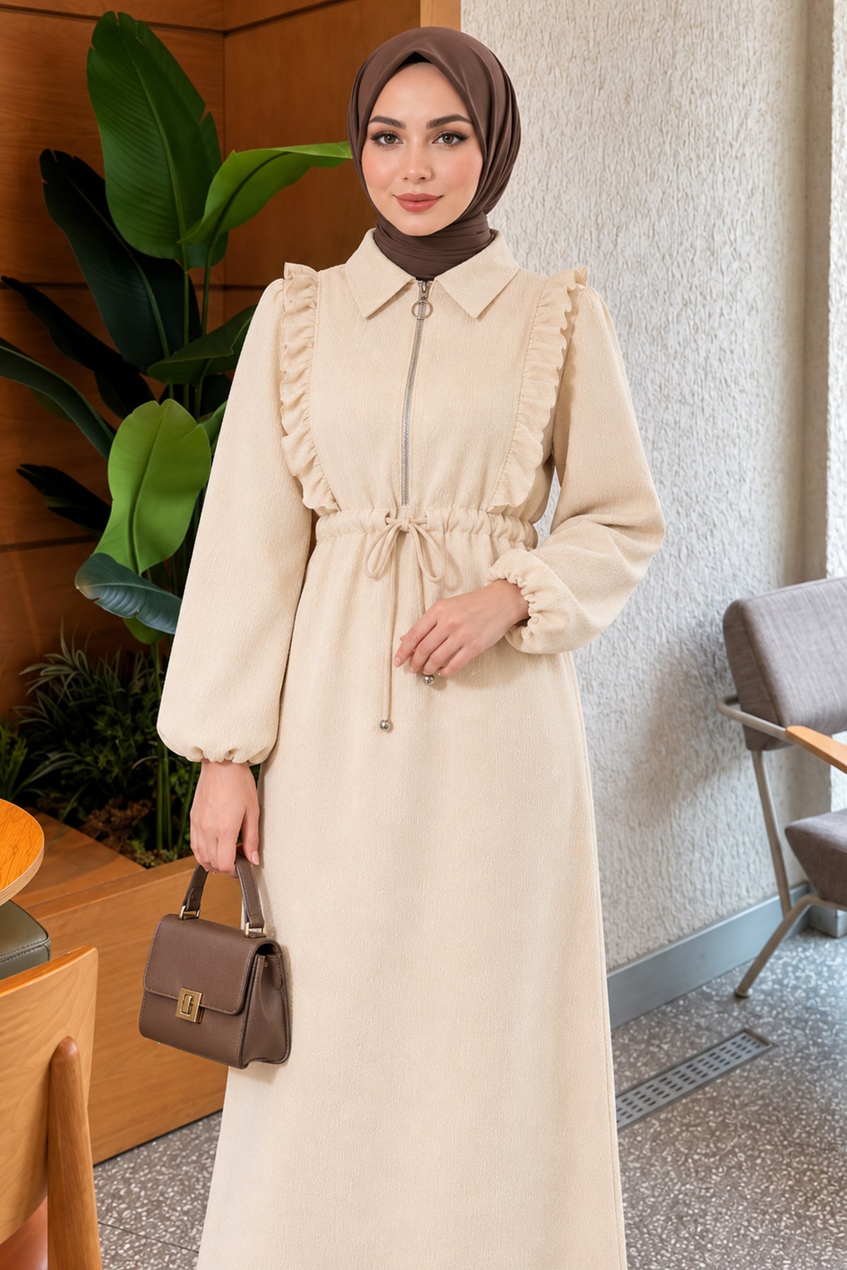 Front Ruffle Zipped Dress