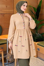 Front Embroidered Half Button Tunic Black