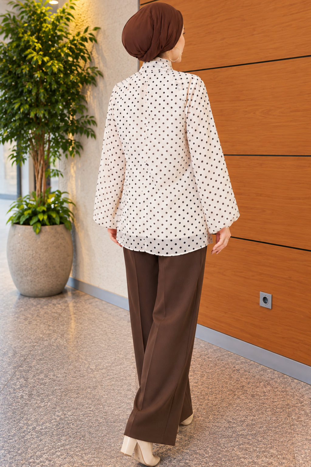 Chiffon Tunic with Polka Dot Collar Ties