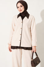 Pleated Detailed Gathered Two-Piece Set Beige