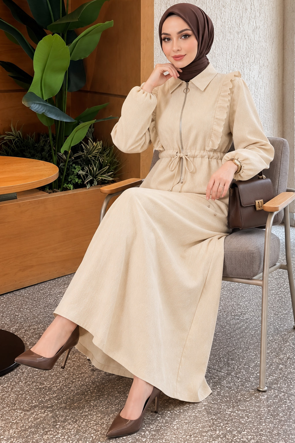 Front Ruffle Zipped Dress