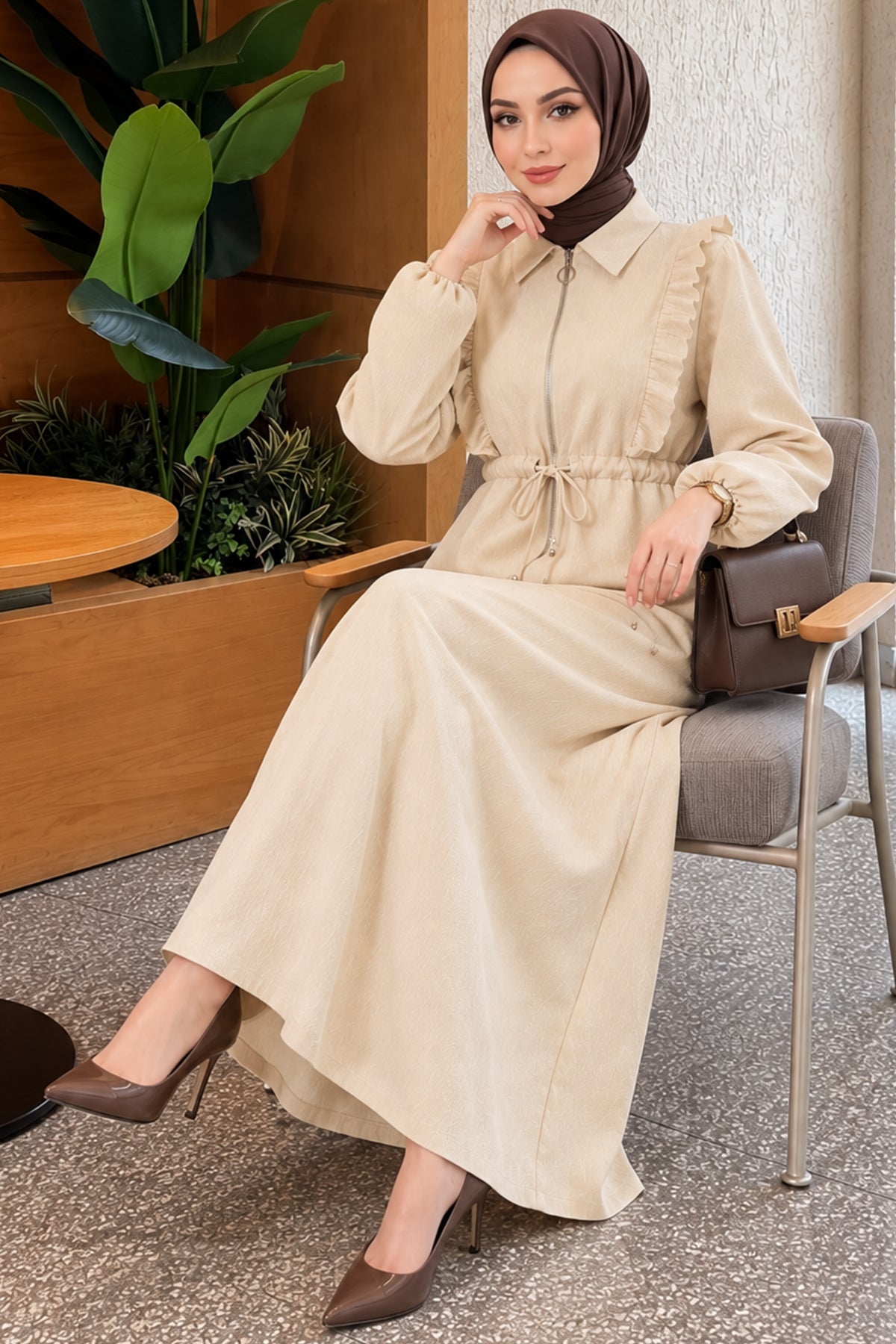 Front Ruffle Zipped Dress