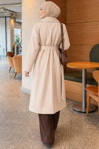 Cross Collar Pocketed Belted Trenchcoat Beige