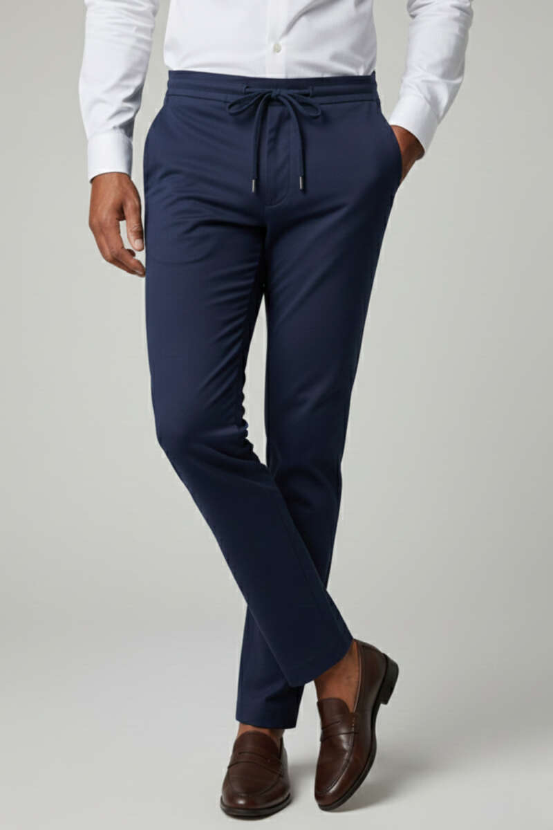 Bel Bağcık Detaylı Cepli Dar Paça Erkek Pantolon Lacivert