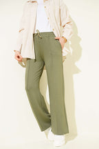 Bel Bağcıklı Çımalı Pantolon Haki