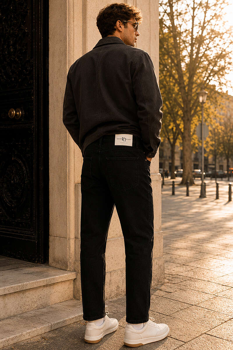 Bel Düğmeli Gabardin Baggy Erkek Pantolon Siyah