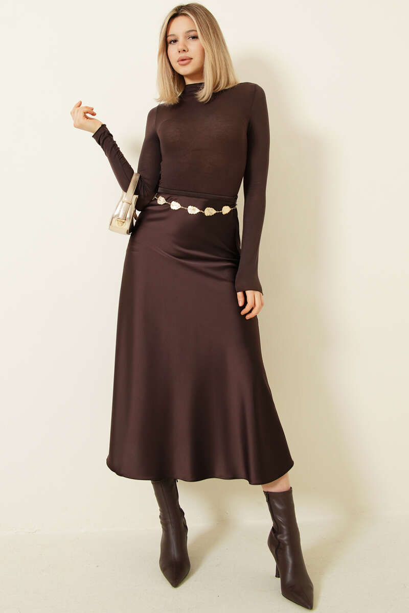 Bel Fermuarlı Saten Midi Etek Главное изображение товара