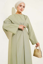 Bel İpli Oversize Basic Elbise Çağla Yeşili