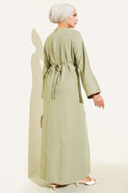 Bel İpli Oversize Basic Elbise Çağla Yeşili