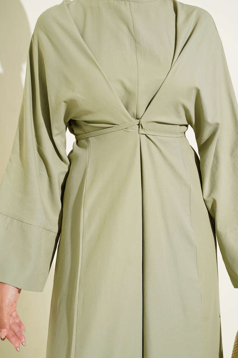 Bel İpli Oversize Basic Elbise Çağla Yeşili