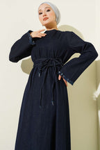 Bel İpli Püskül Detay Kot Elbise