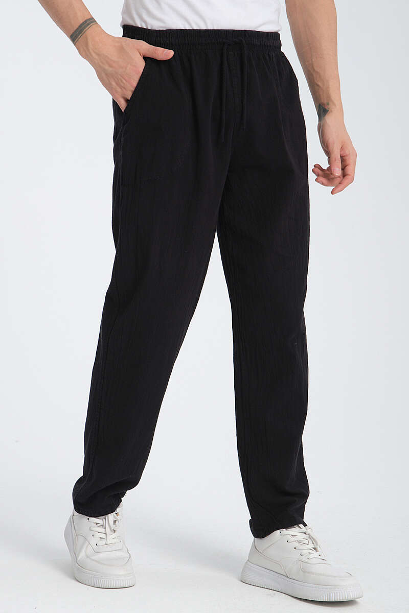 Bel Kuşaklı Erkek Jogger Pantolon Siyah