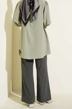 Bel Lastikli Bağcıklı Geniş Paça Pantolon