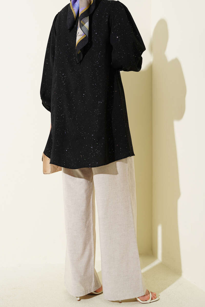 Bel Lastikli Bağcıklı Geniş Paça Pantolon