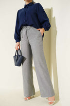 Bel Lastikli Bağcıklı Geniş Paça Pantolon