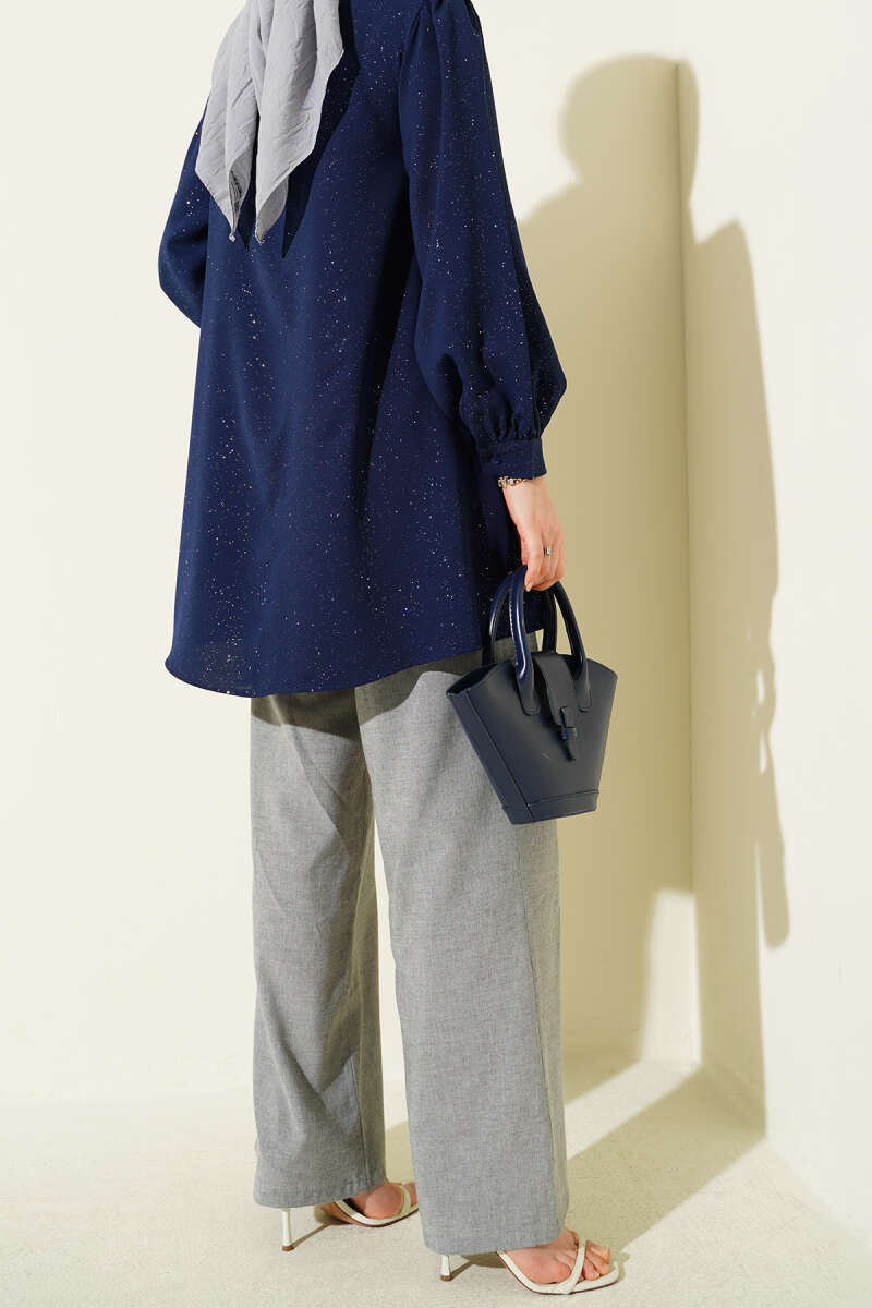 Bel Lastikli Bağcıklı Geniş Paça Pantolon