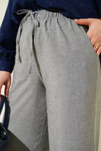 Bel Lastikli Bağcıklı Geniş Paça Pantolon