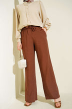 Bel Lastikli Bağcıklı Geniş Paça Pantolon