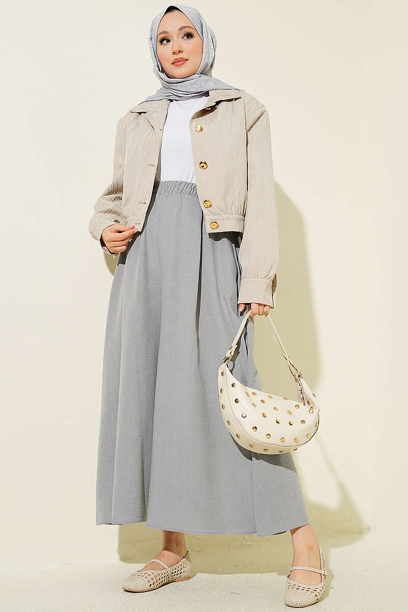 Bel Lastikli Basic Pantolon Etek Gri