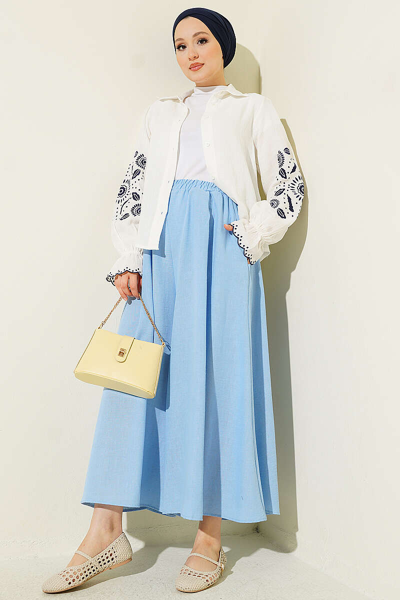 Bel Lastikli Basic Pantolon Etek Mavi