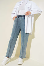 Bel Lastikli Çımalı Kot Pantolon