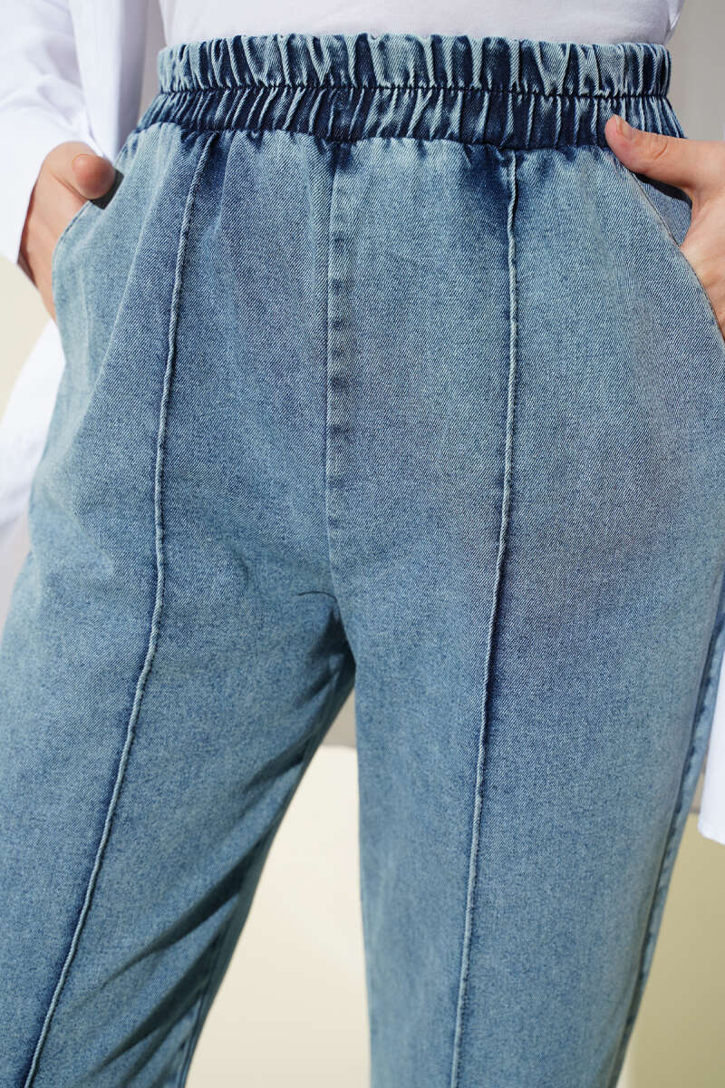 Bel Lastikli Çımalı Kot Pantolon