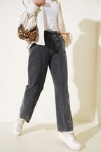 Bel Lastikli Çımalı Kot Pantolon