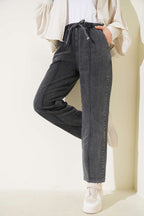 Bel Lastikli Çımalı Kot Pantolon