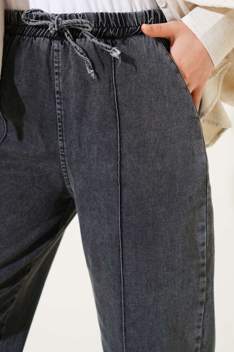 Bel Lastikli Çımalı Kot Pantolon