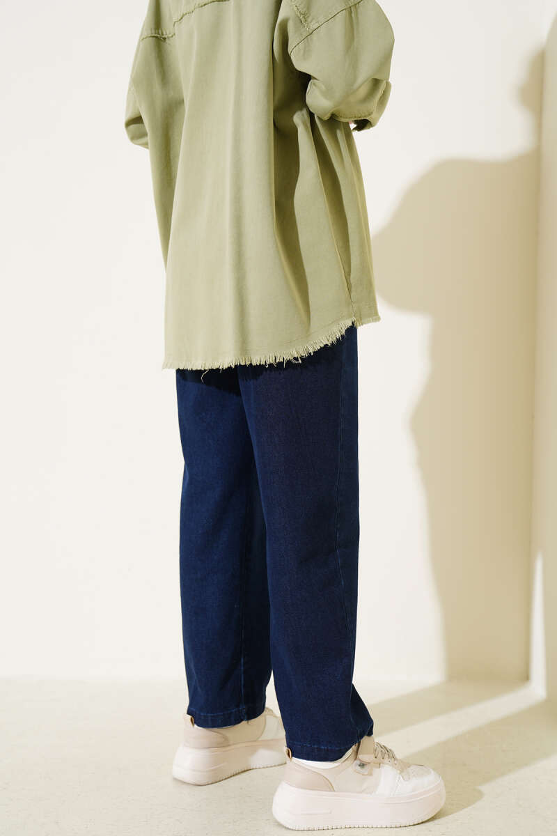 Bel Lastikli Çımalı Kot Pantolon