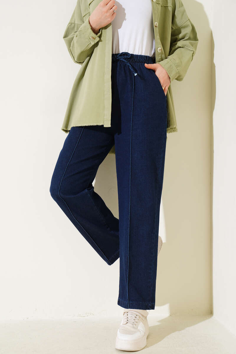 Bel Lastikli Çımalı Kot Pantolon