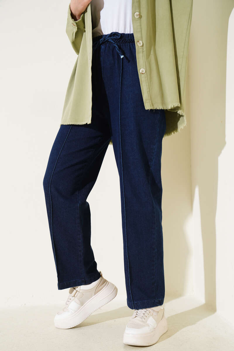 Bel Lastikli Çımalı Kot Pantolon