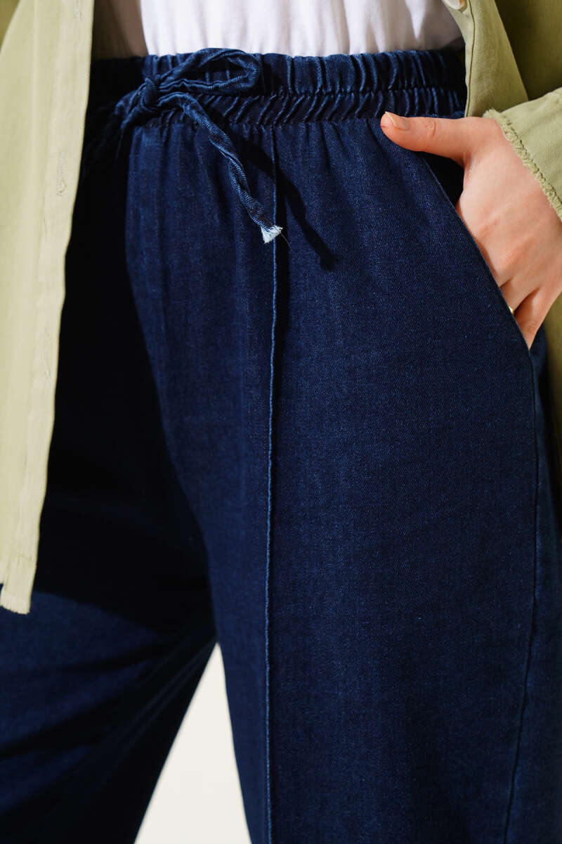 Bel Lastikli Çımalı Kot Pantolon