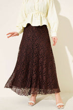 Bel Lastikli Dantelli Kloş Etek