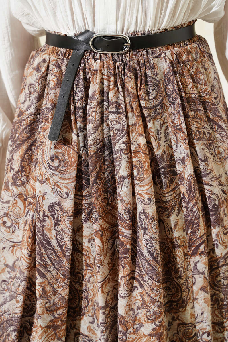 Bel Lastikli Desenli Kemerli Etek