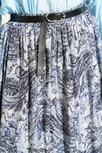 Bel Lastikli Desenli Kemerli Etek Lacivert