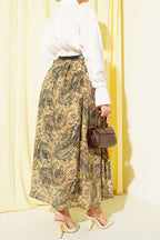 Bel Lastikli Desenli Kemerli Etek Sarı