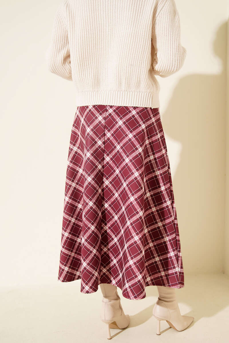 Bel Lastikli Ekoseli Scuba Etek