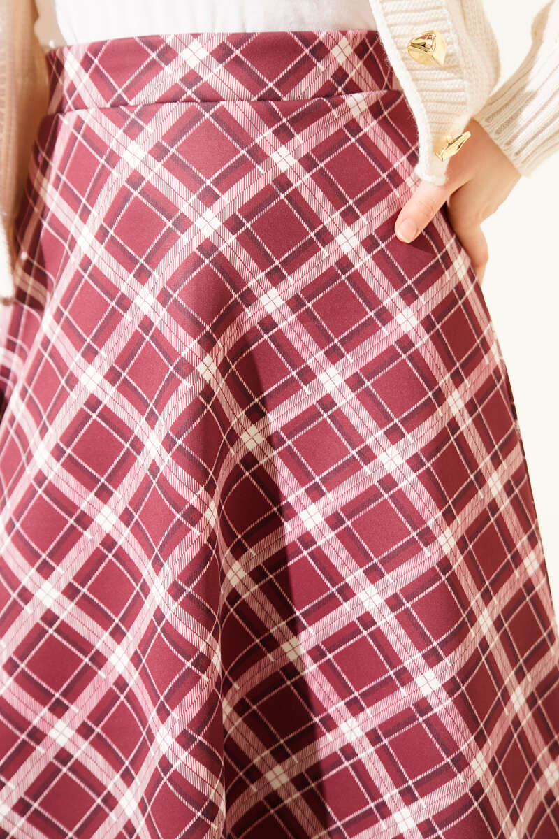 Bel Lastikli Ekoseli Scuba Etek