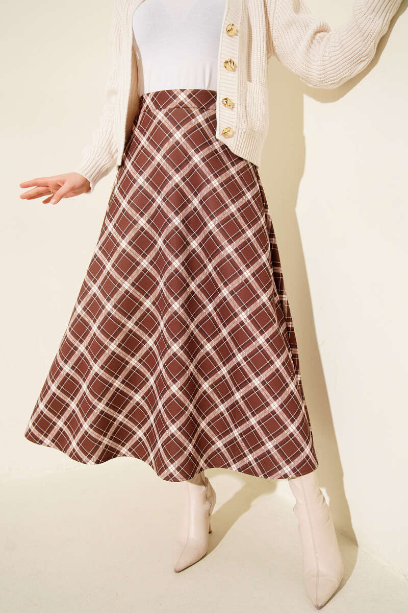 Bel Lastikli Ekoseli Scuba Etek