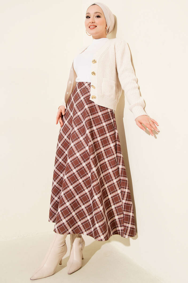 Bel Lastikli Ekoseli Scuba Etek