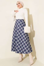 Bel Lastikli Ekoseli Scuba Etek