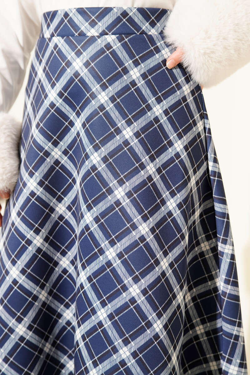 Bel Lastikli Ekoseli Scuba Etek