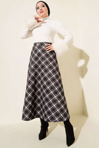 Bel Lastikli Ekoseli Scuba Etek