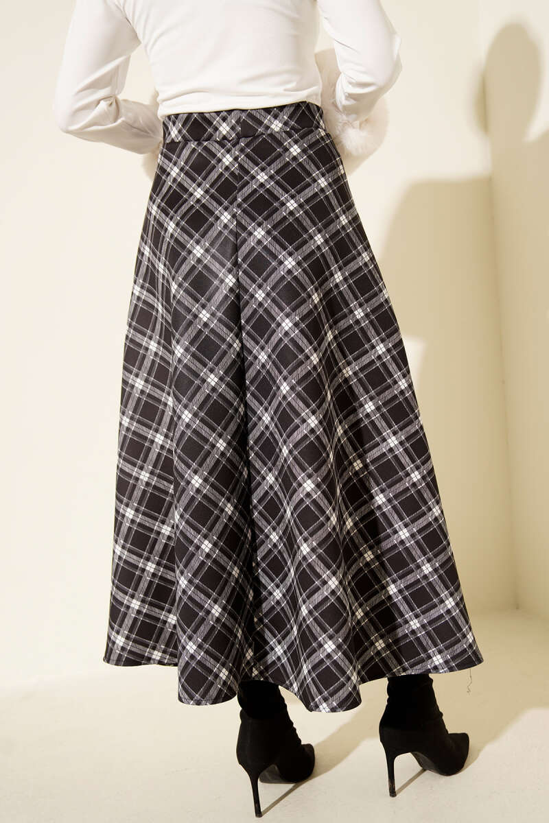 Bel Lastikli Ekoseli Scuba Etek